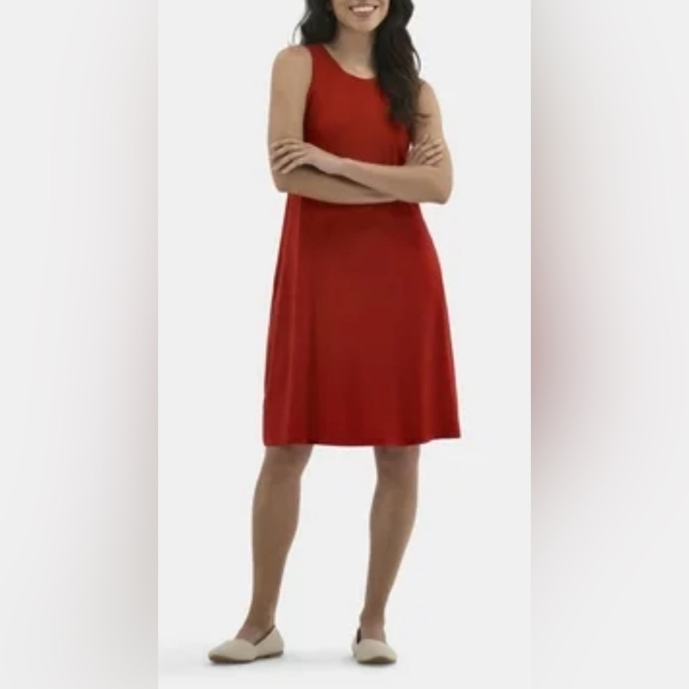 TIME AND TRU sleeveless crewneck tank dress midi red rover color size 12-14
